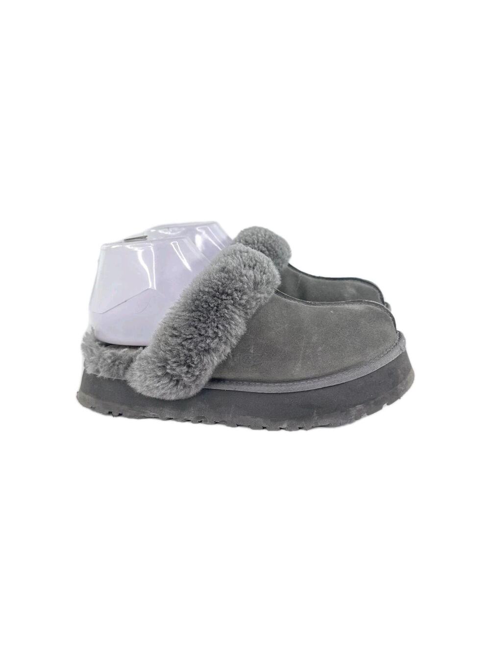 UGG Australia Disquette Platform Slippers US 8 Womens Gray Suede Fur-Lined Shoes